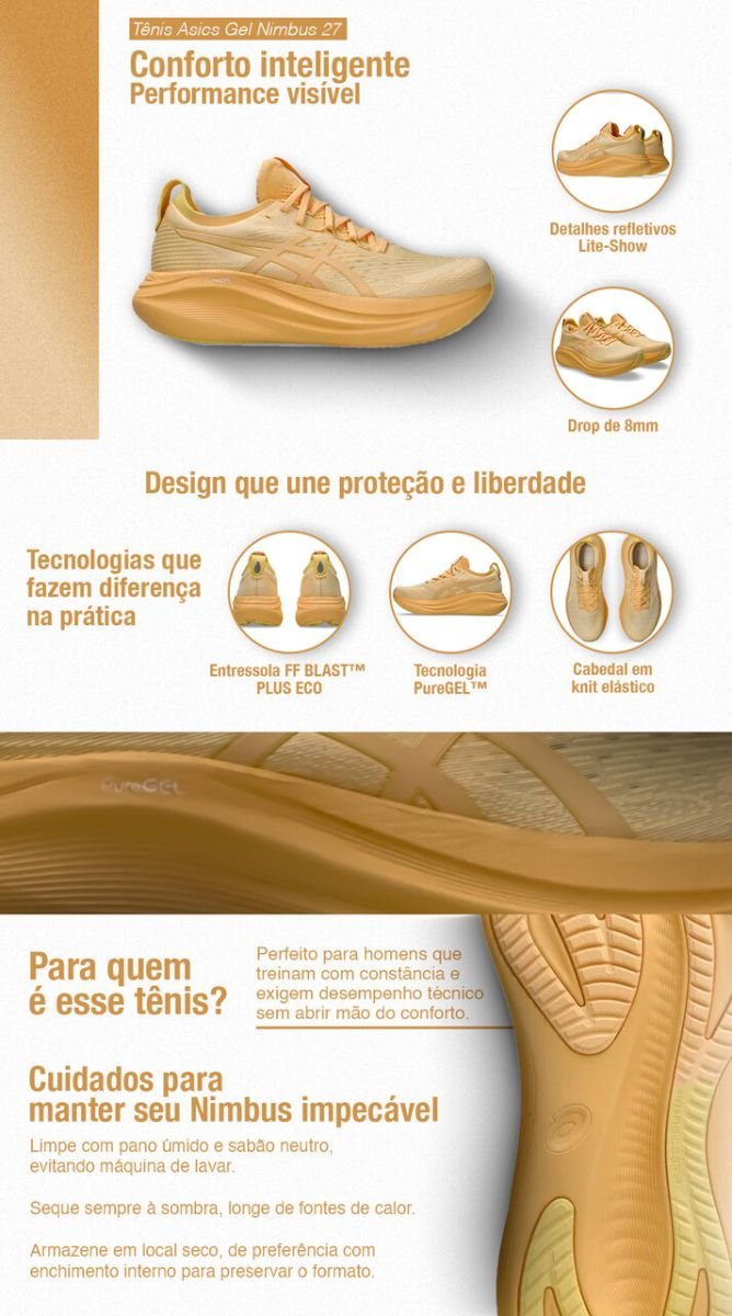 Tênis Asics Gel Nimbus 27 Lite Show Masculino Amarelo