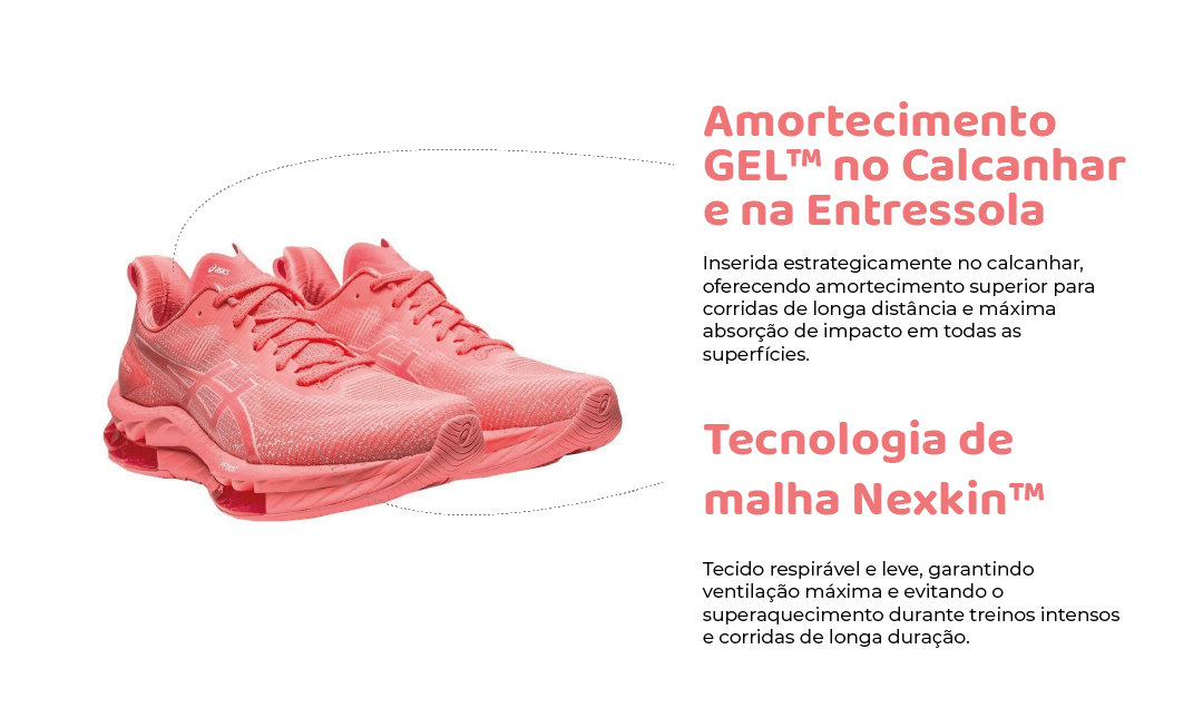 Amortecimento GEL™ no Calcanhar e na Entressola | Tecnologia de malha Nexkin™
